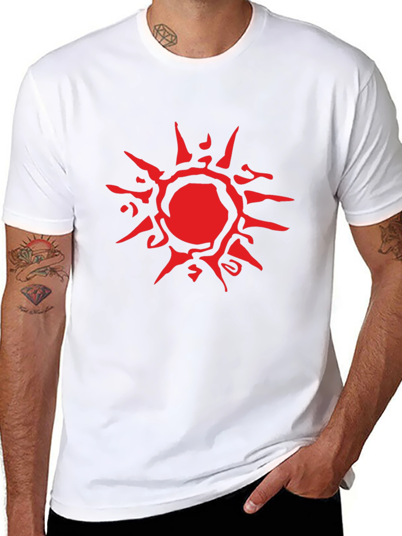 Abstract Red Sun Graphic Black T-Shirt