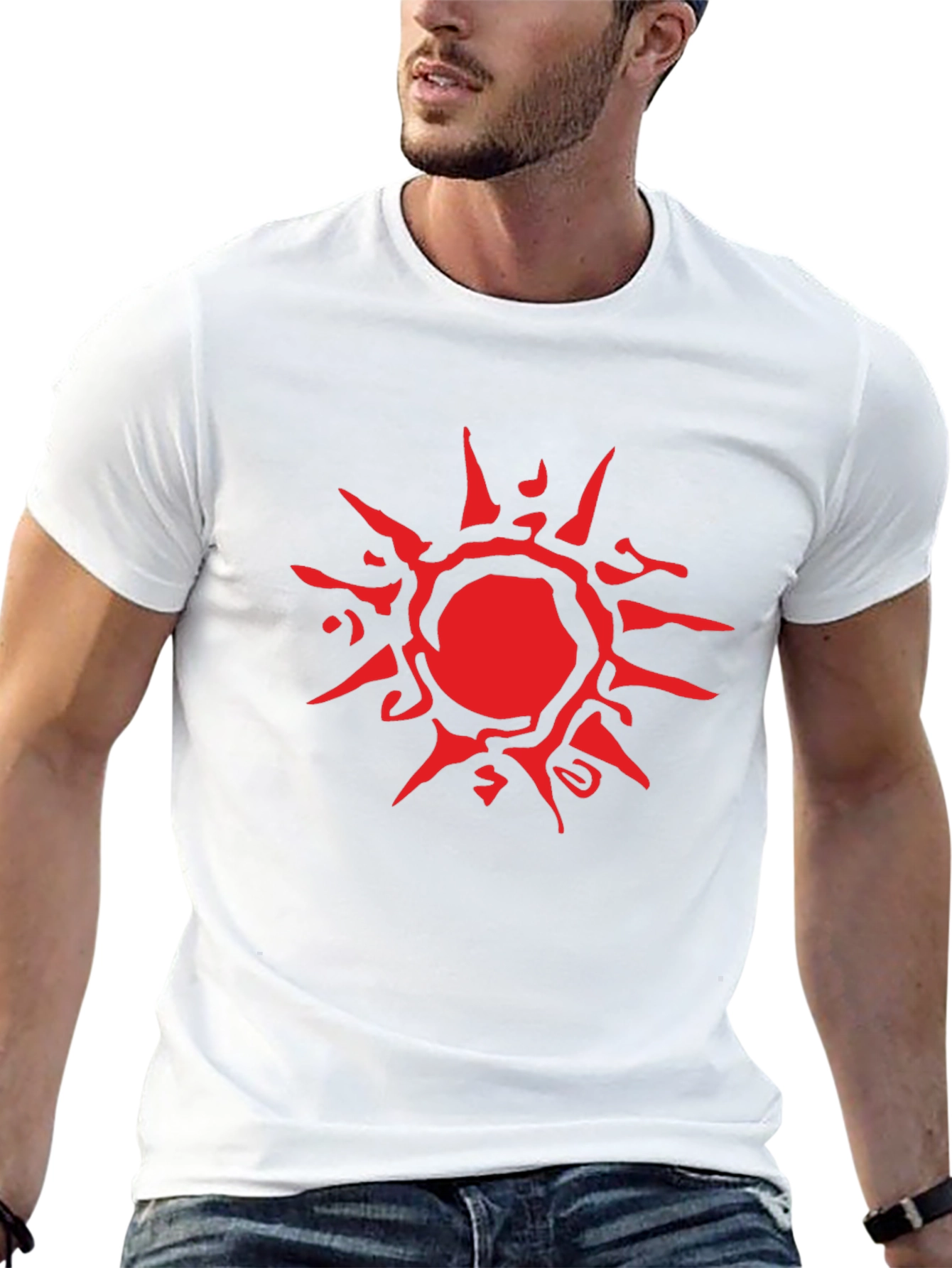 Abstract Red Sun Graphic Black T-Shirt