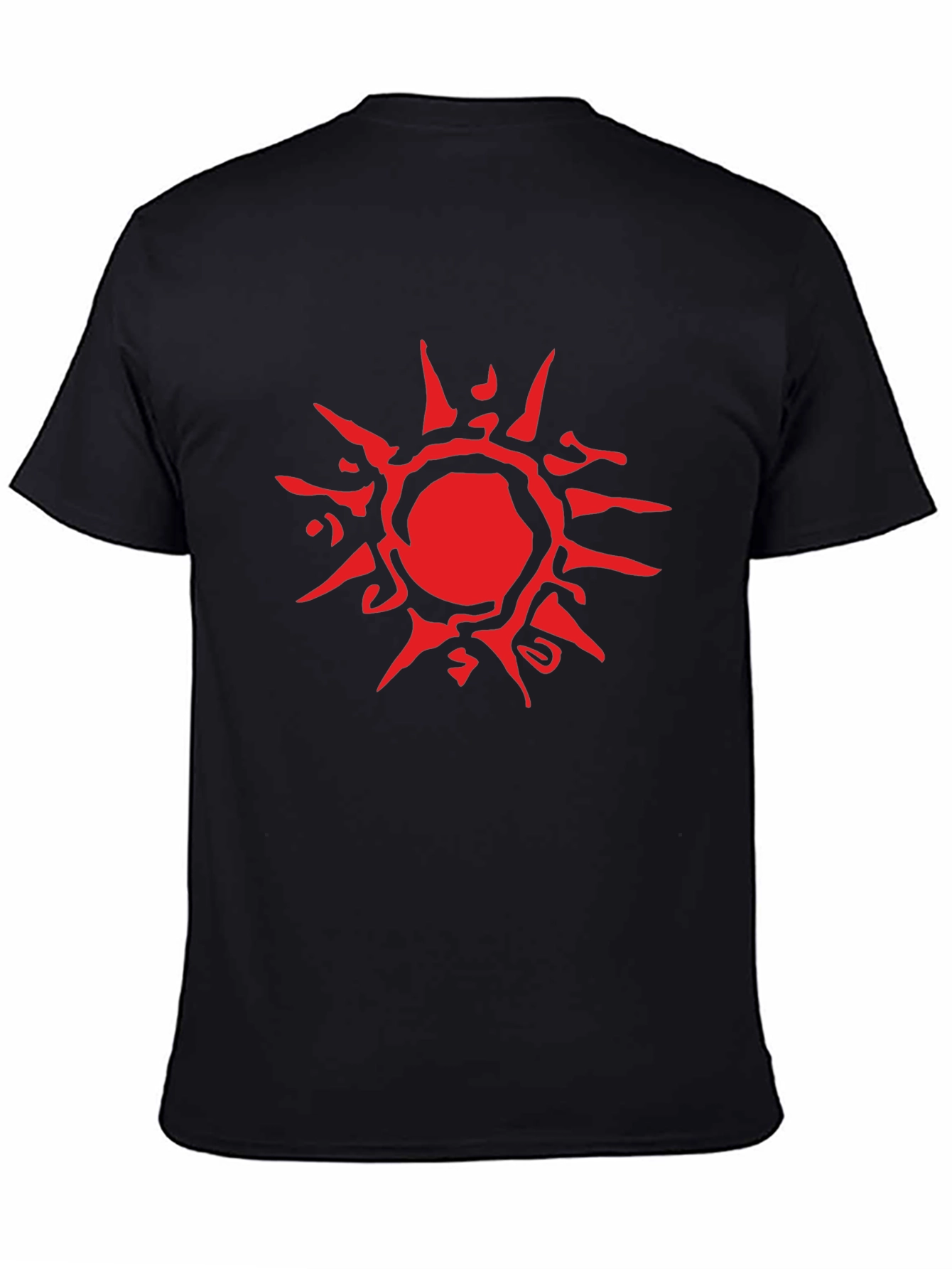 Abstract Red Sun Graphic Black T-Shirt