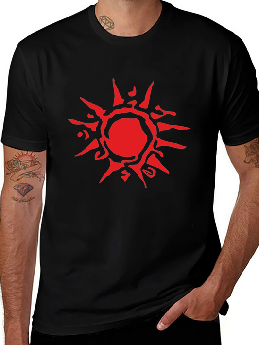 Abstract Red Sun Graphic Black T-Shirt