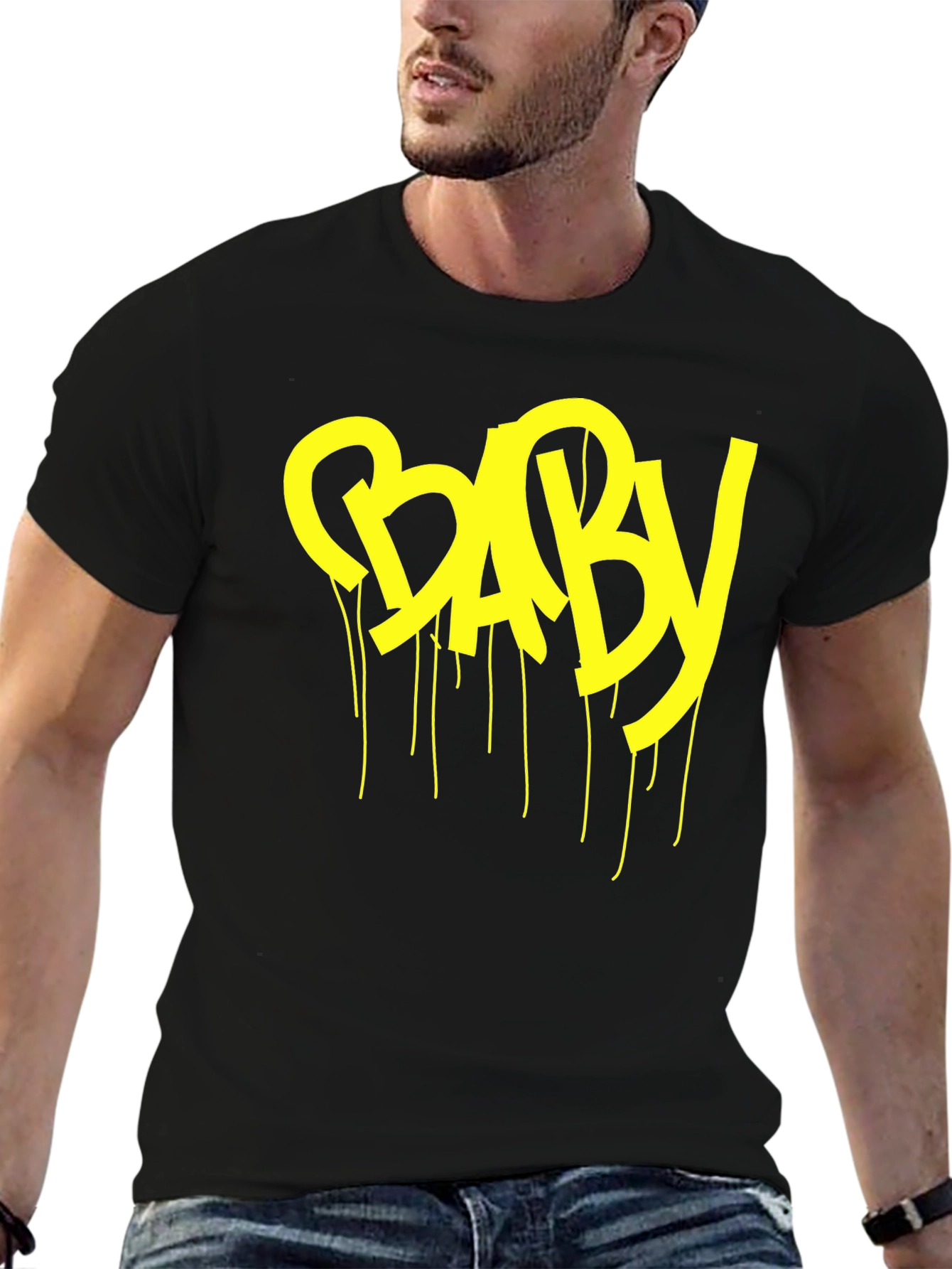 Yellow BABY Drip Graphic Black T-Shirt