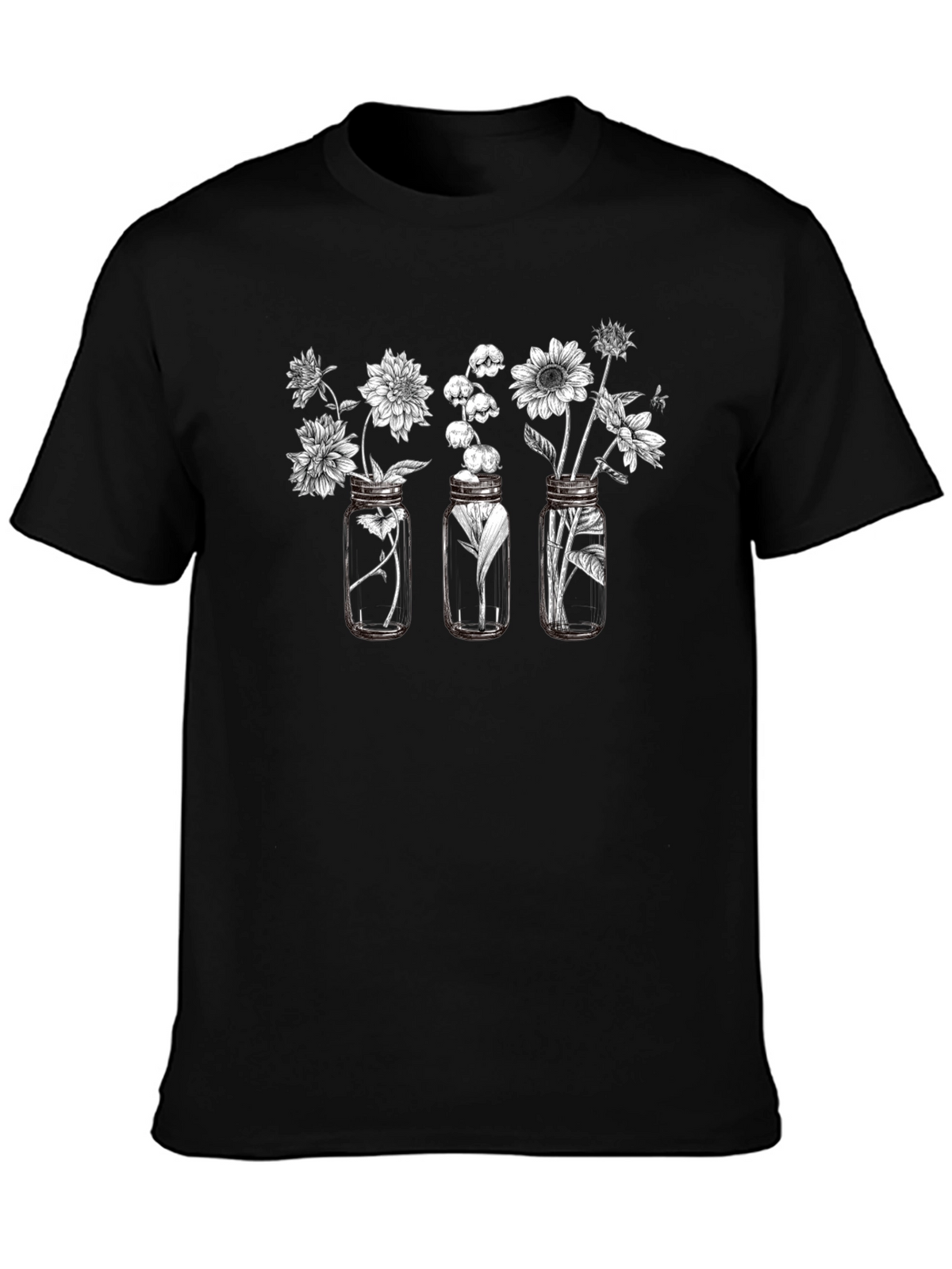Floral Jars Graphic Tee - Black Cotton Blend