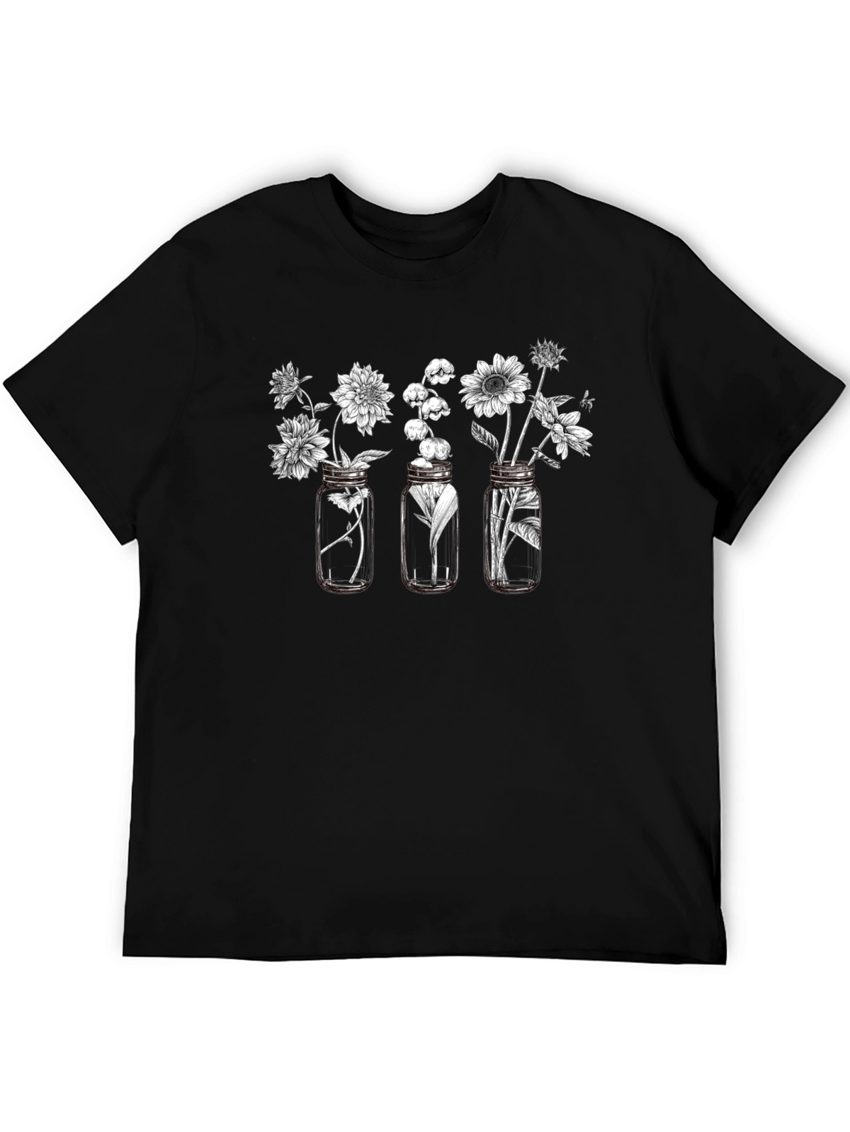 Floral Jars Graphic Tee - Black Cotton Blend