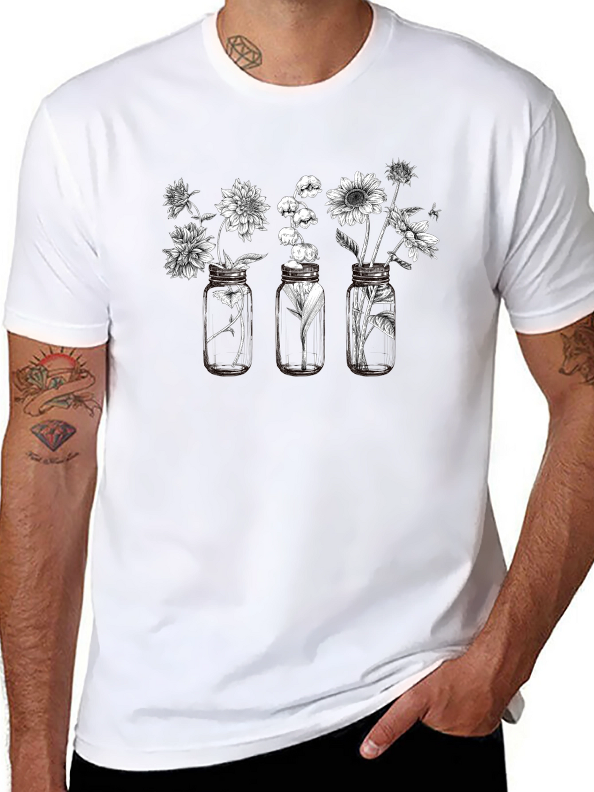 Floral Jars Graphic Tee - Black Cotton Blend