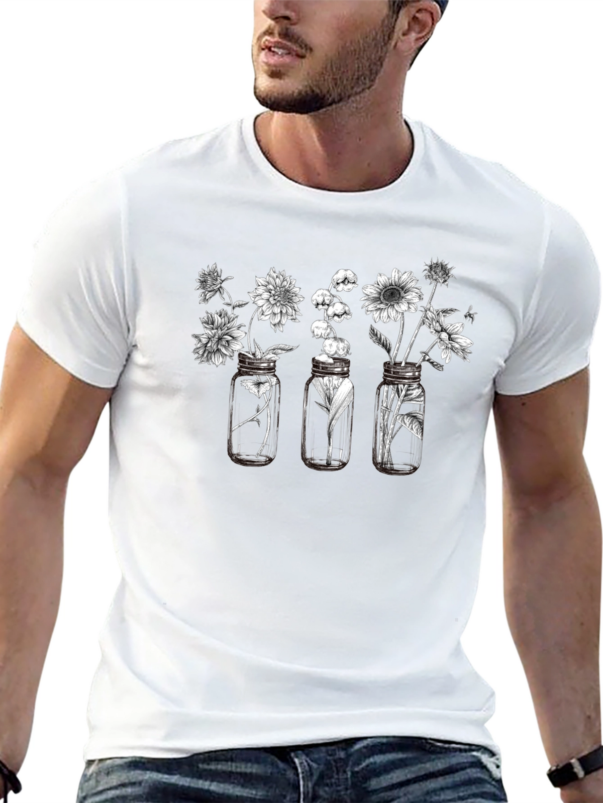 Floral Jars Graphic Tee - Black Cotton Blend