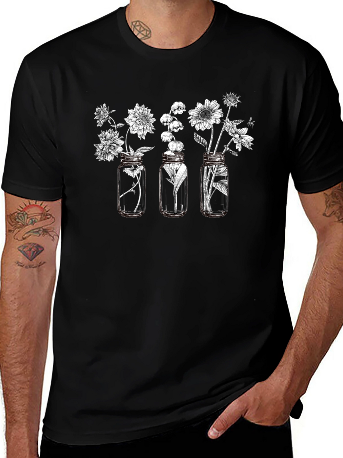 Floral Jars Graphic Tee - Black Cotton Blend