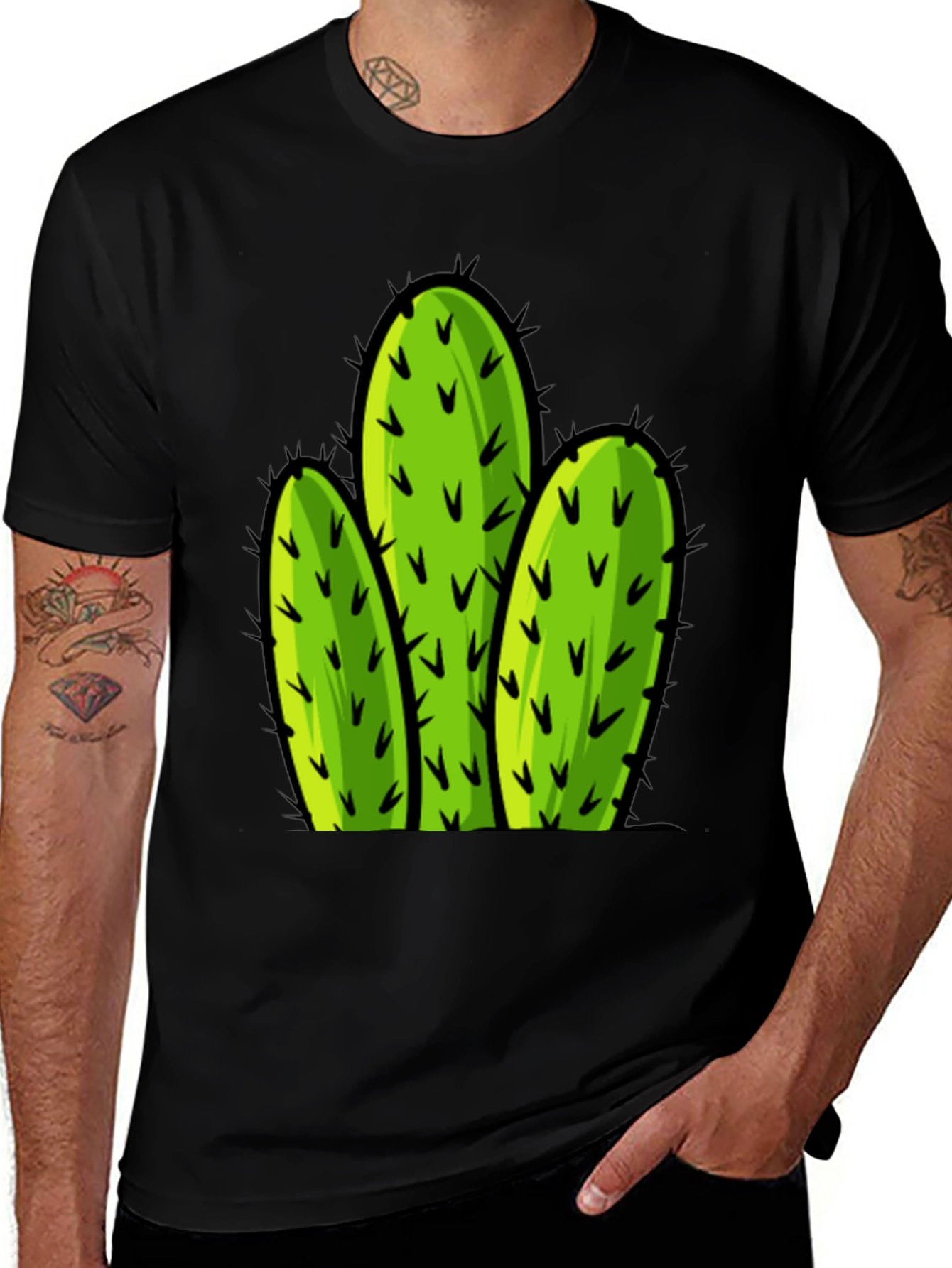 Cactus Graphic Tee - Black Cotton T-Shirt
