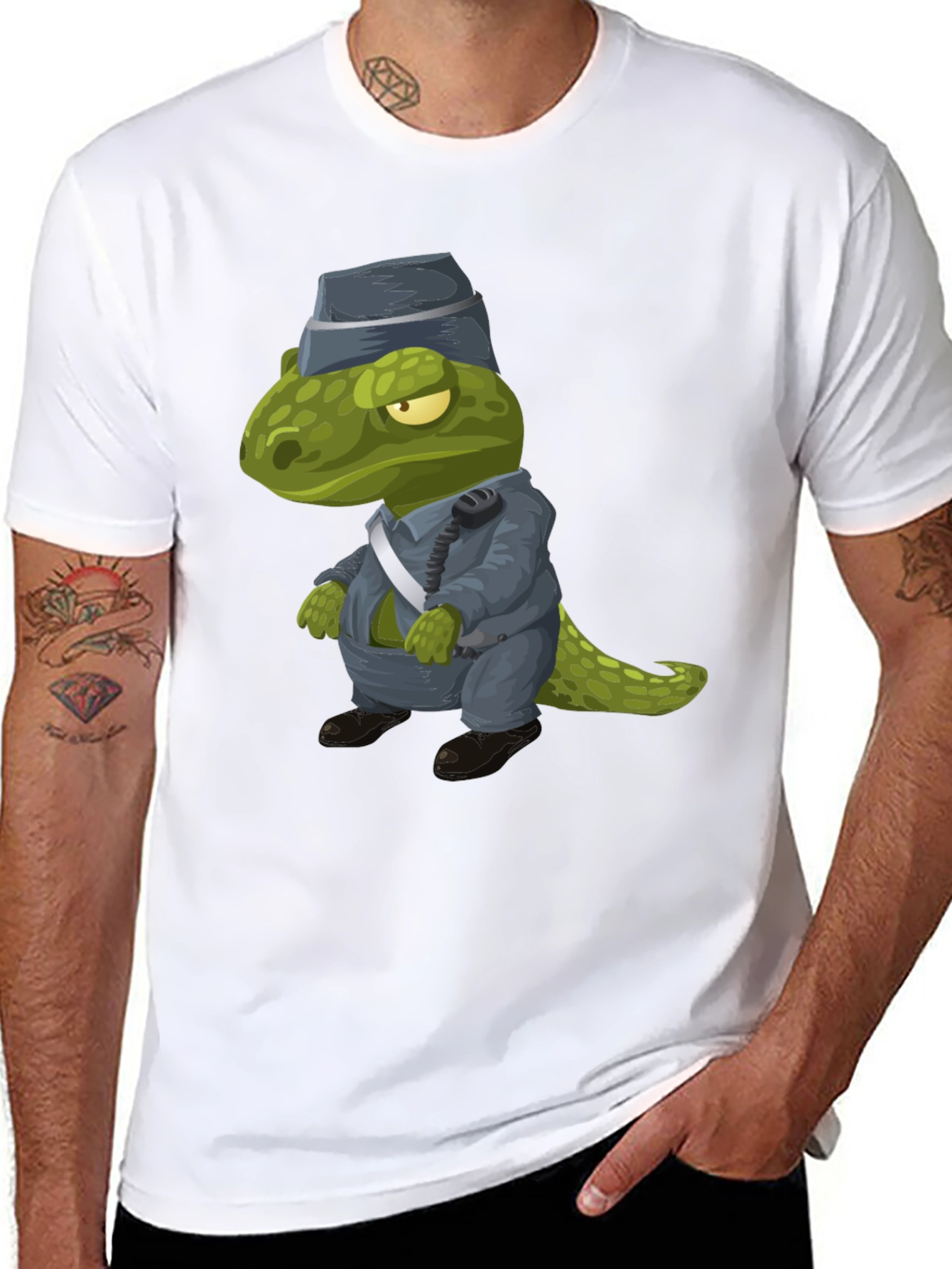 Dino Cop T-Shirt - Cartoon Dinosaur Police Officer Tee