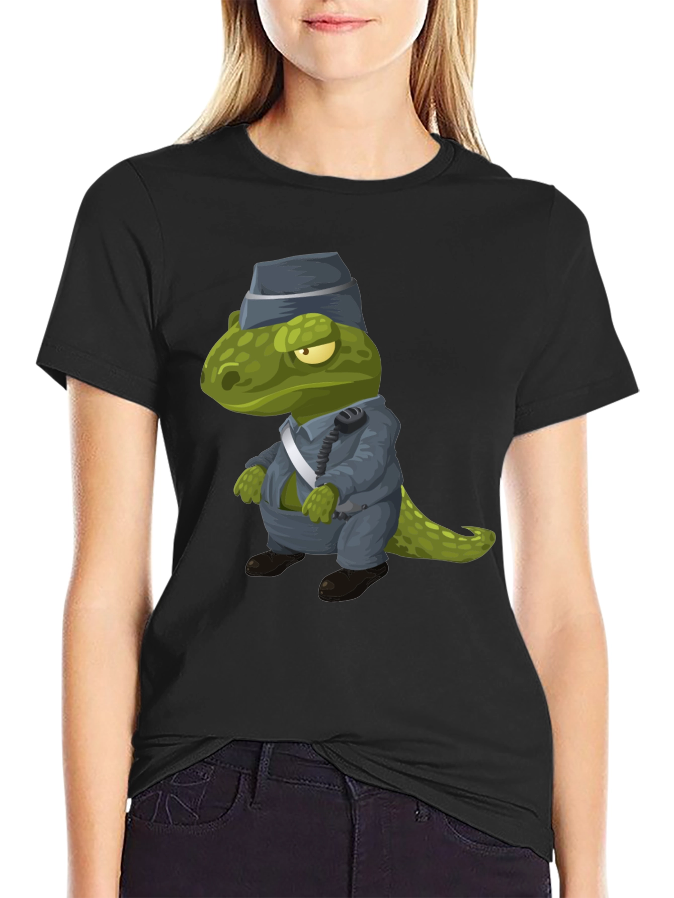 Dino Cop T-Shirt - Cartoon Dinosaur Police Officer Tee