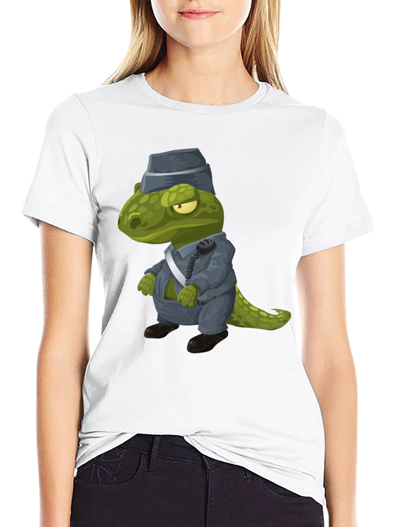 Dino Cop T-Shirt - Cartoon Dinosaur Police Officer Tee