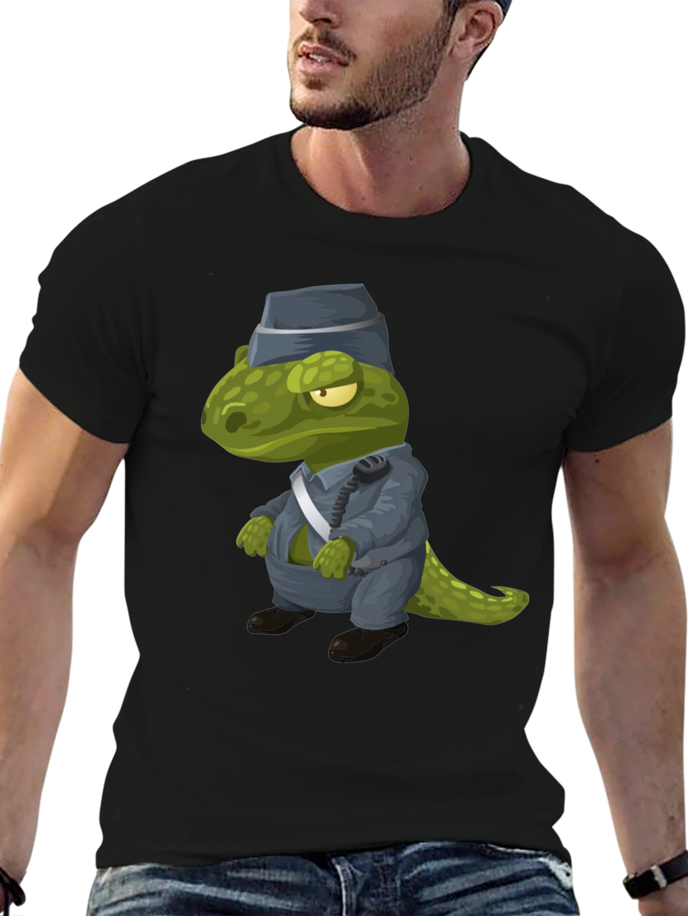 Dino Cop T-Shirt - Cartoon Dinosaur Police Officer Tee
