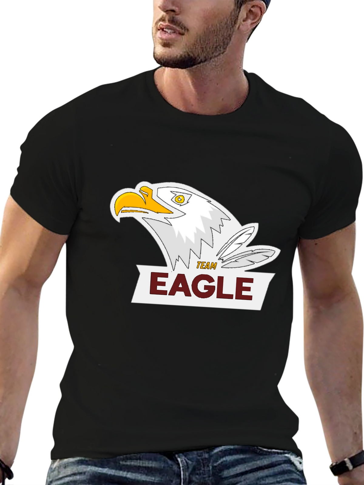 Team Eagle Graphic Tee - Black Cotton Blend Shirt