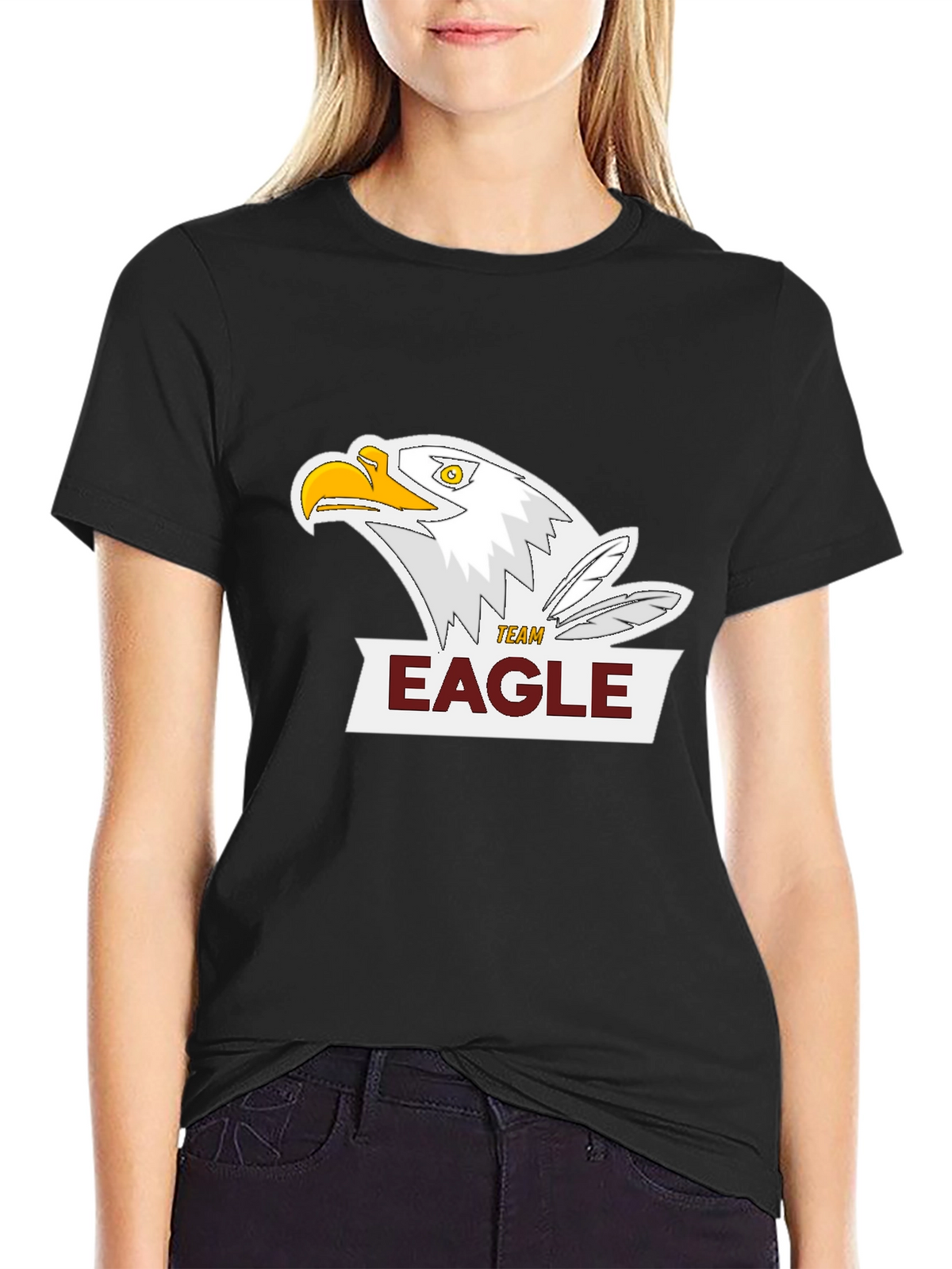 Team Eagle Graphic Tee - Black Cotton Blend Shirt