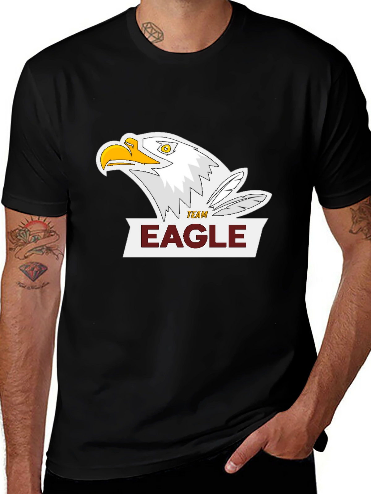 Team Eagle Graphic Tee - Black Cotton Blend Shirt