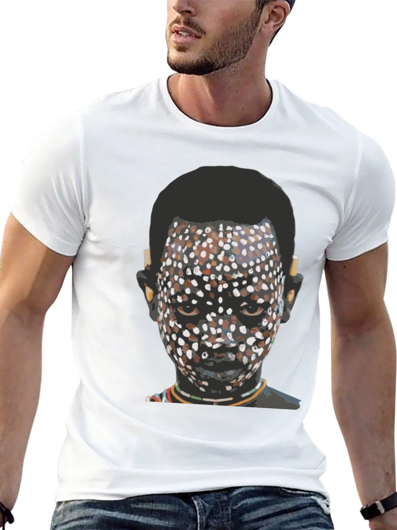 Tribal Face Graphic Print Black T-Shirt