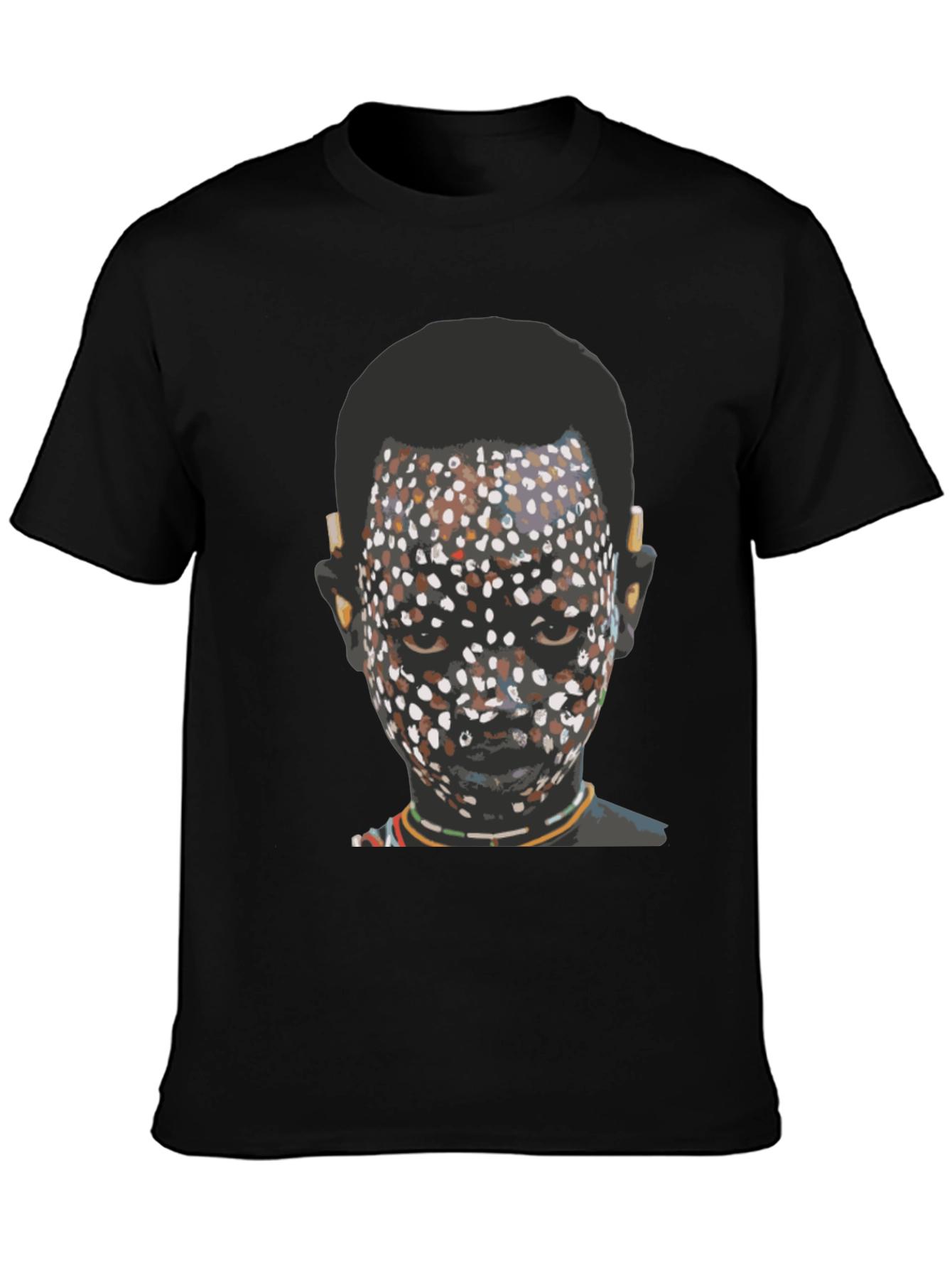 Tribal Face Graphic Print Black T-Shirt