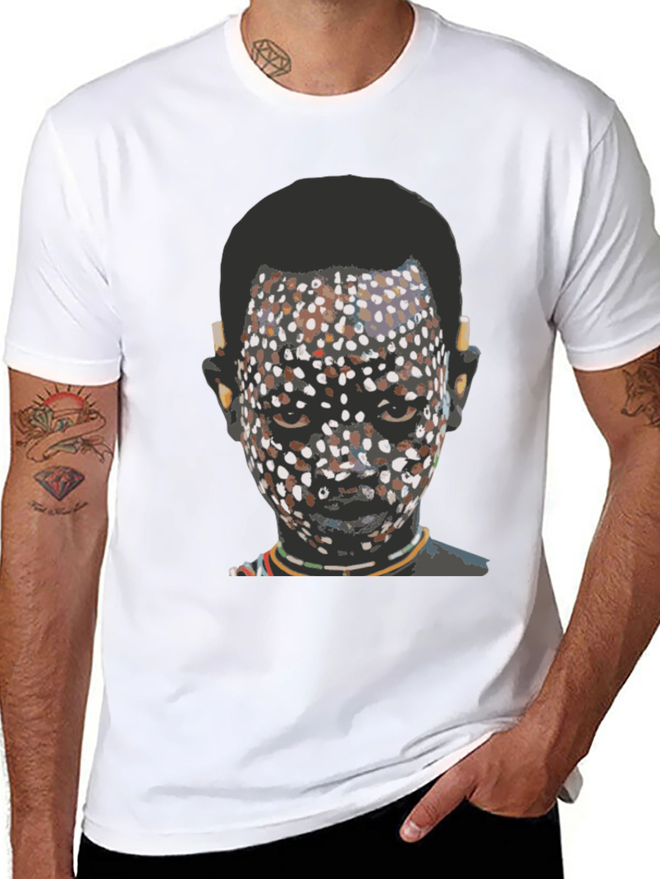 Tribal Face Graphic Print Black T-Shirt