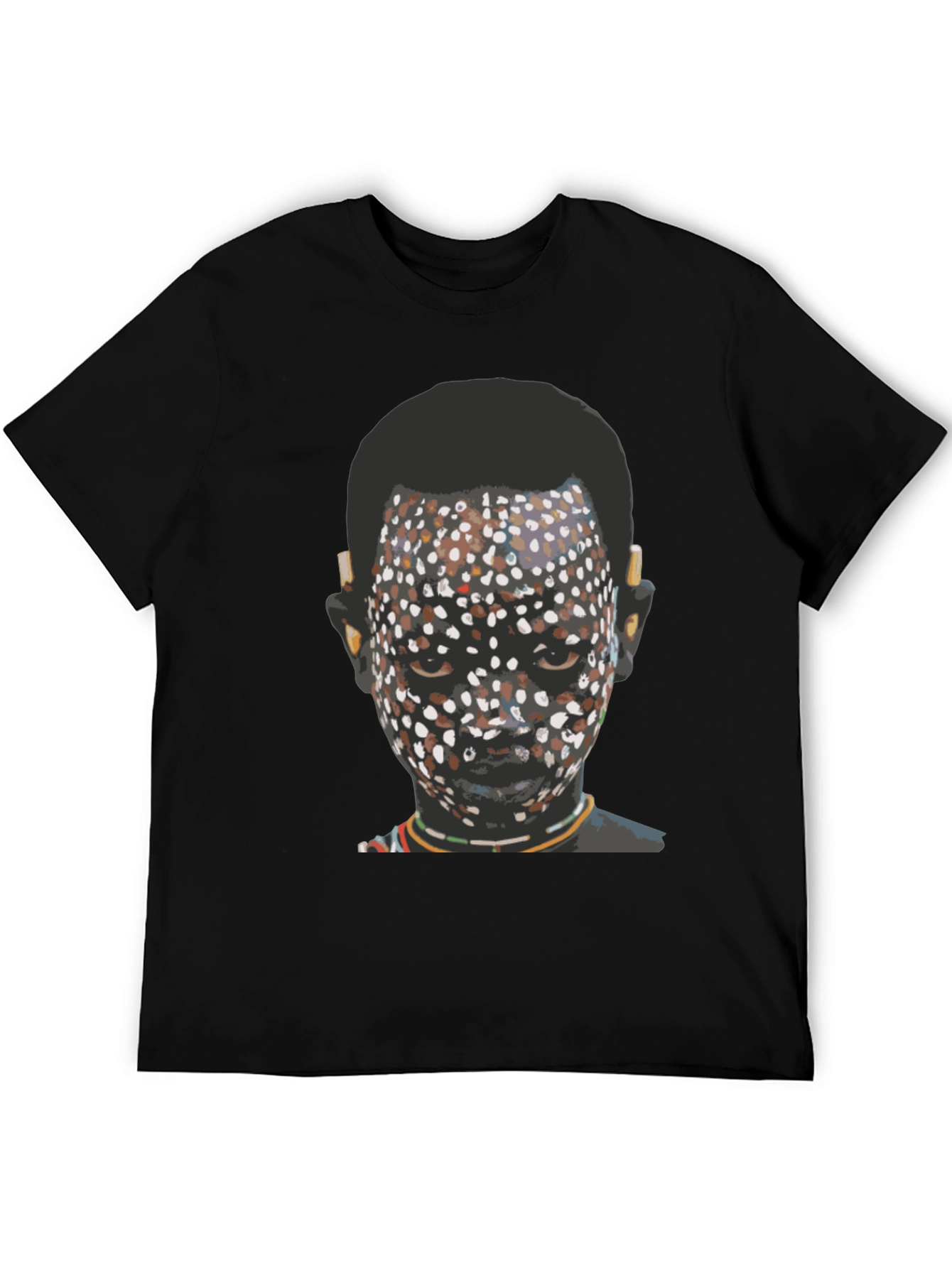 Tribal Face Graphic Print Black T-Shirt