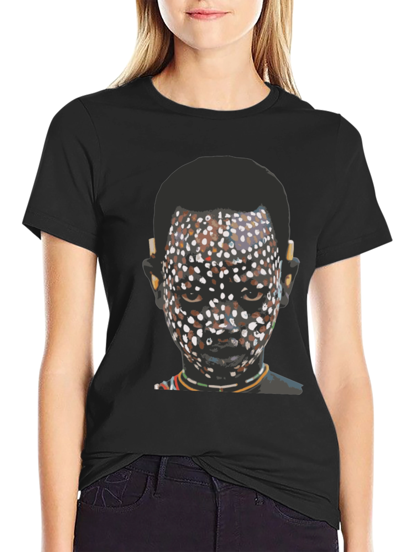 Tribal Face Graphic Print Black T-Shirt
