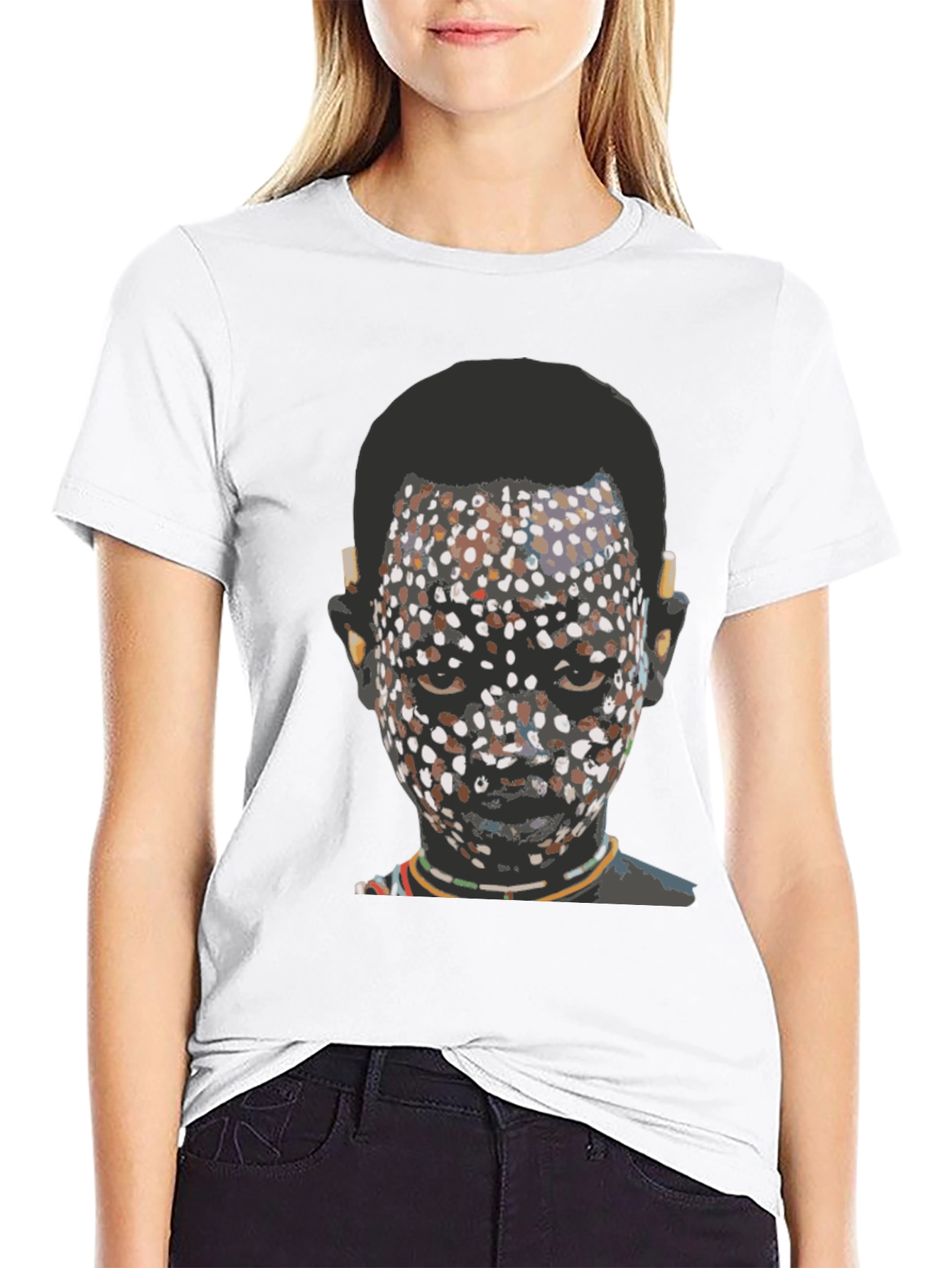 Tribal Face Graphic Print Black T-Shirt