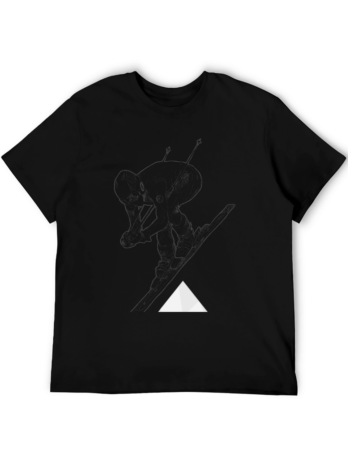 Mens Black Graphic Tee - Skiing Design
