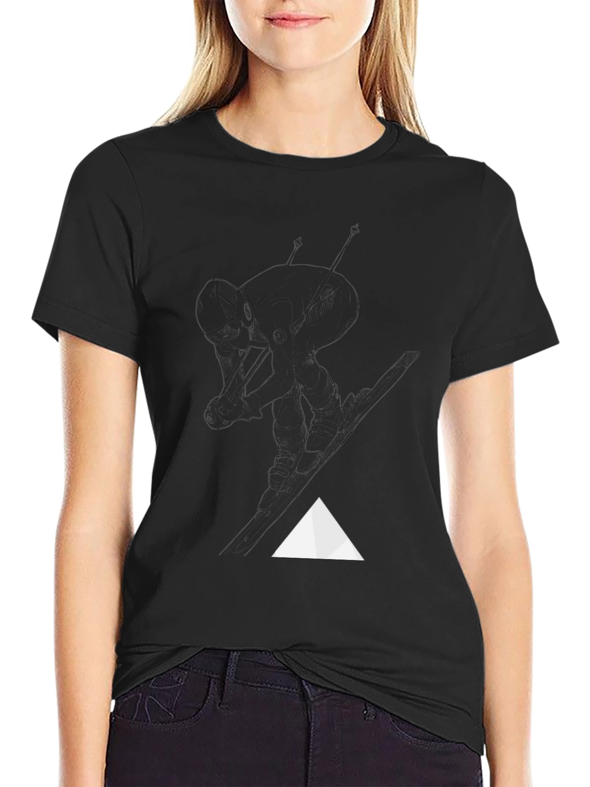 Mens Black Graphic Tee - Skiing Design