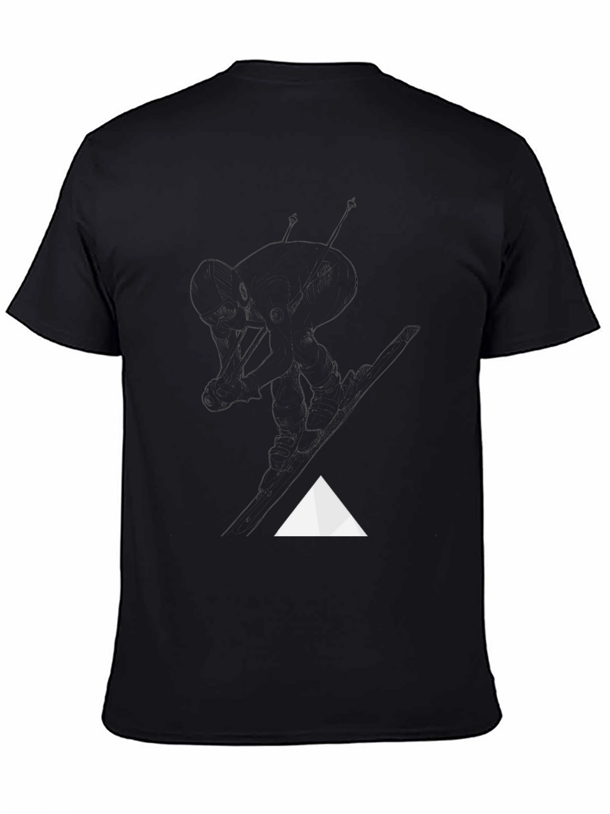 Mens Black Graphic Tee - Skiing Design