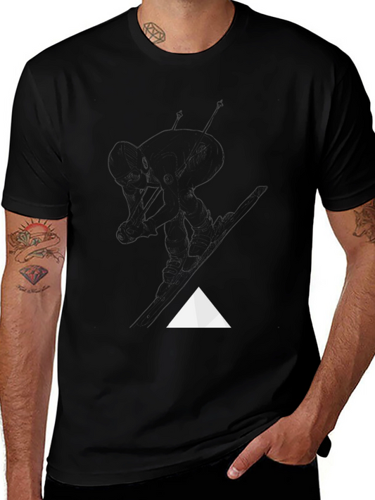 Mens Black Graphic Tee - Skiing Design