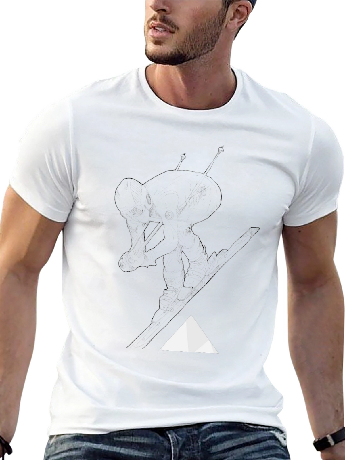 Mens Black Graphic Tee - Skiing Design
