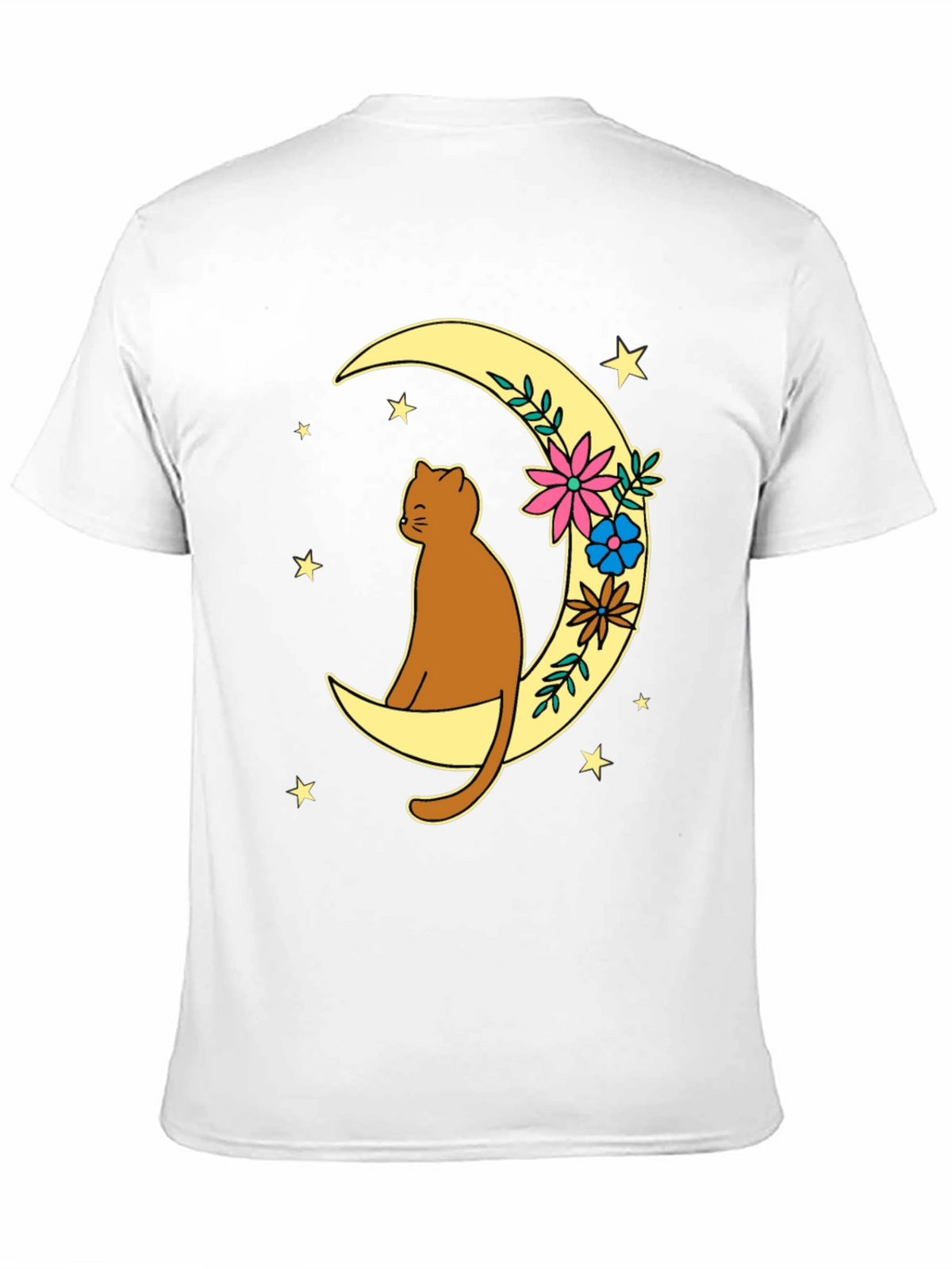 Cat on Moon Graphic Tee - Unisex Black T-Shirt