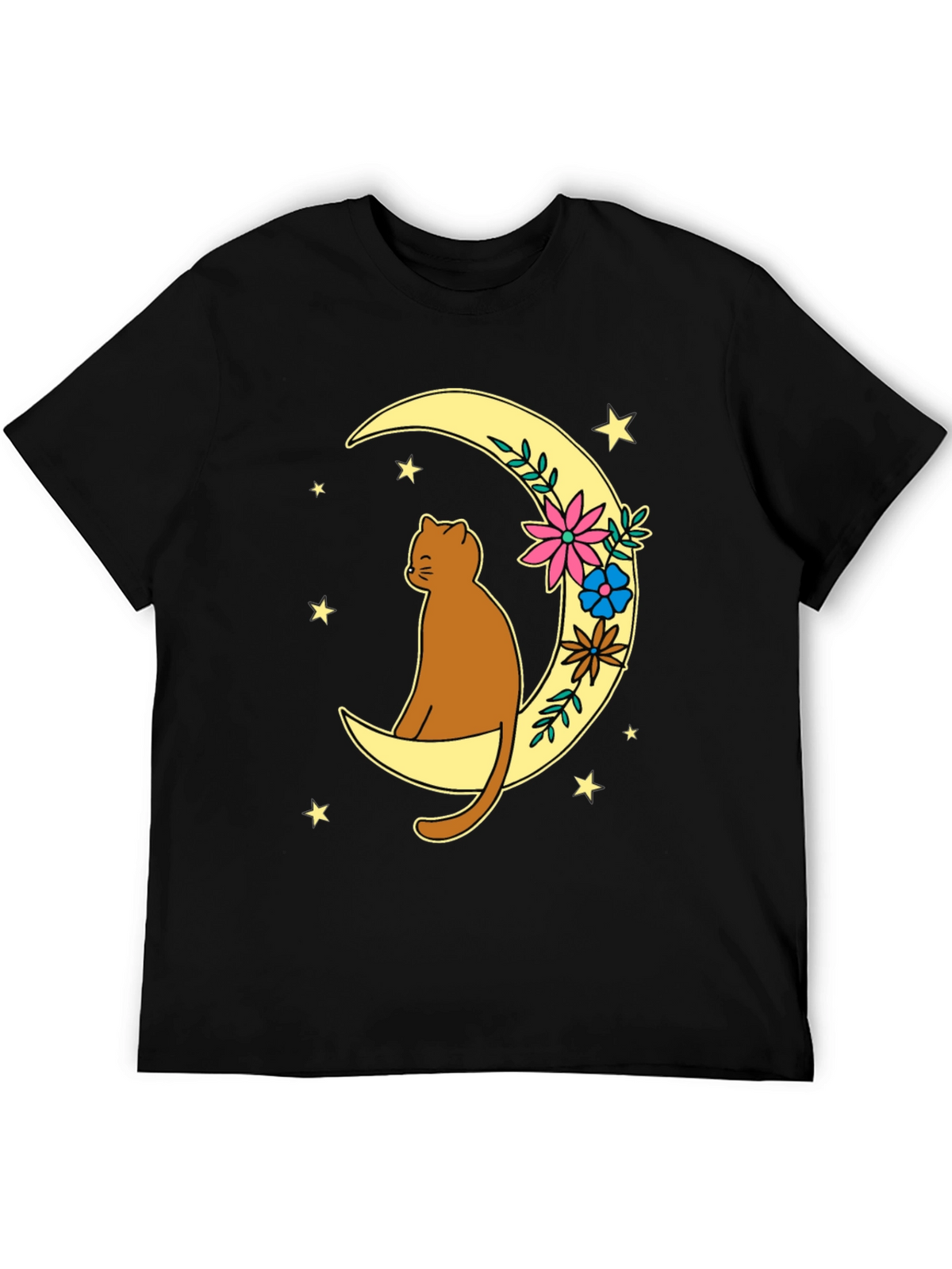 Cat on Moon Graphic Tee - Unisex Black T-Shirt