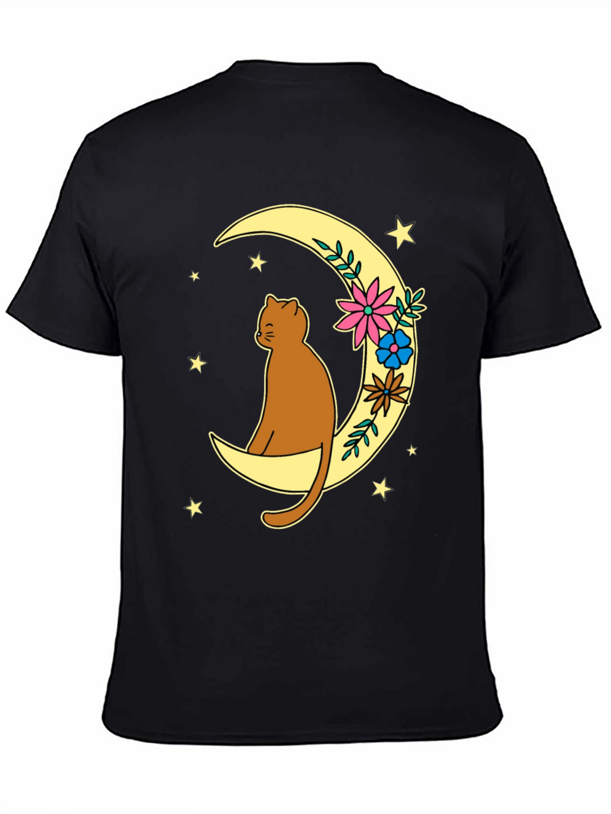 Cat on Moon Graphic Tee - Unisex Black T-Shirt