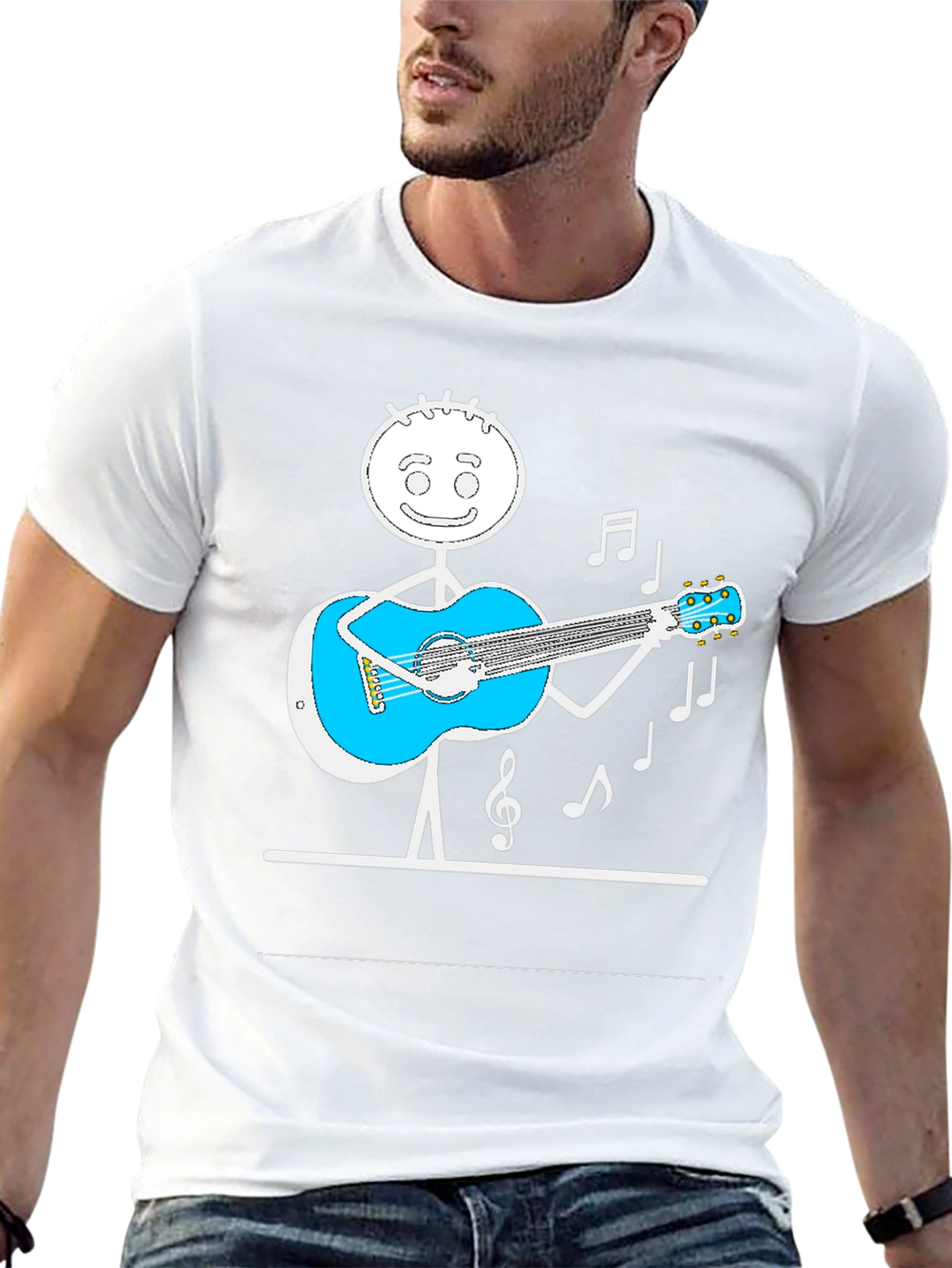 Stick Figure Guitarist Tee - Playful Black T-Shirt