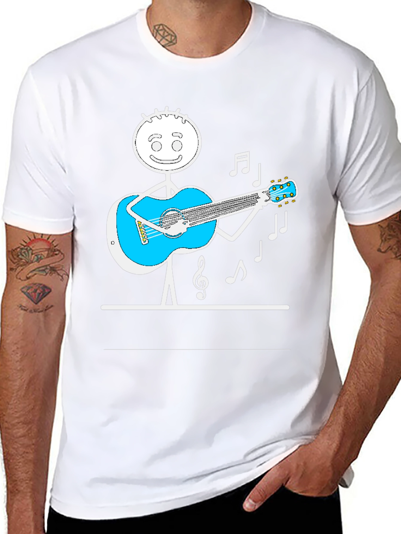 Stick Figure Guitarist Tee - Playful Black T-Shirt