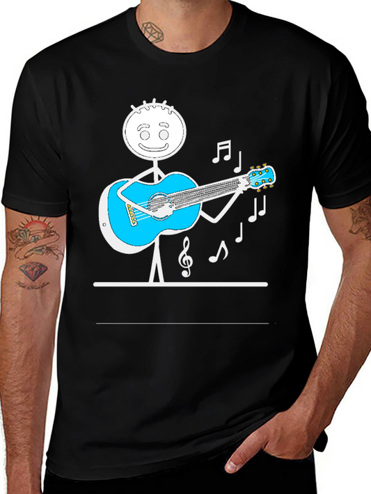 Stick Figure Guitarist Tee - Playful Black T-Shirt