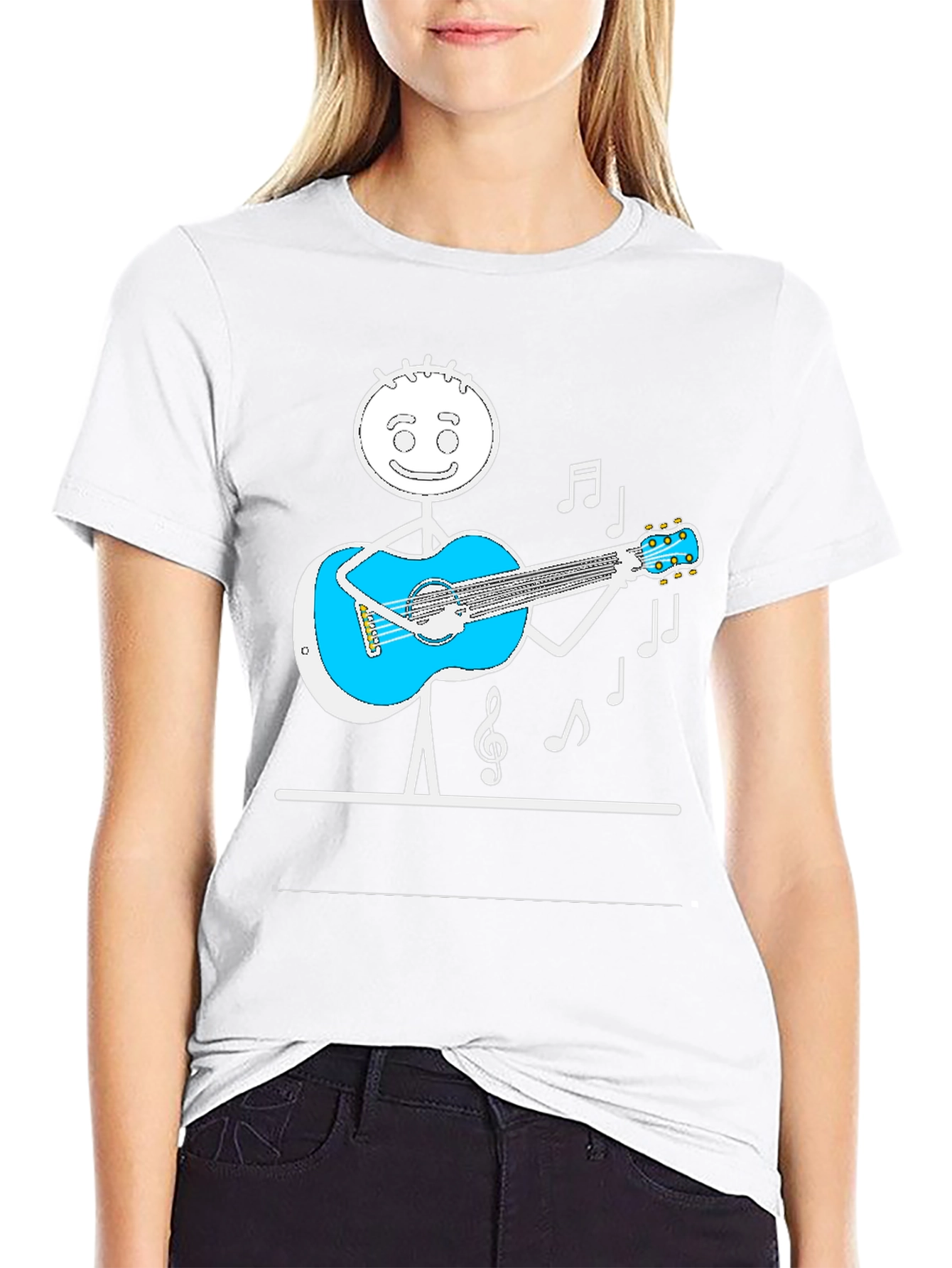 Stick Figure Guitarist Tee - Playful Black T-Shirt