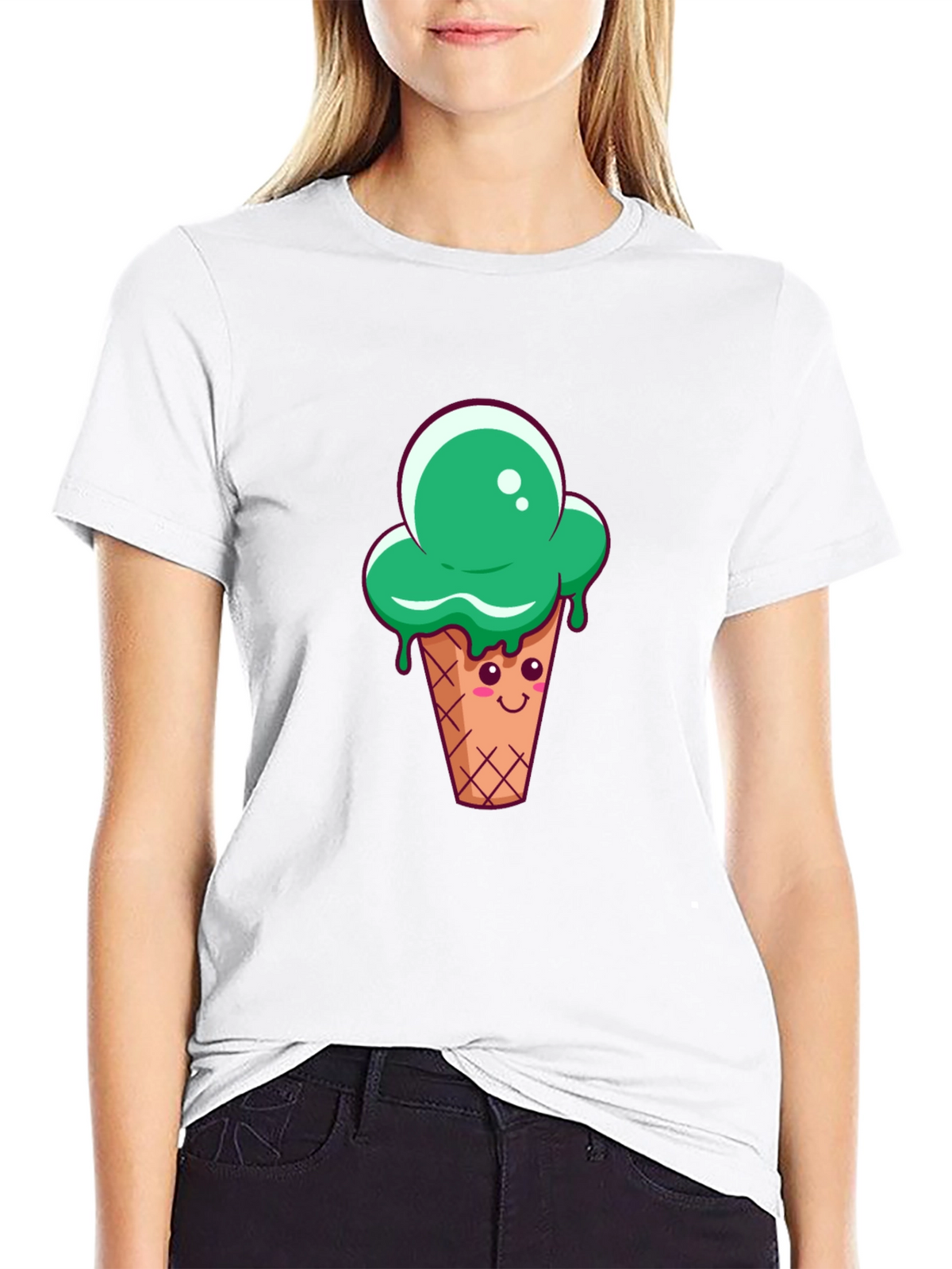 Green Ice Cream Cone Graphic T-Shirt