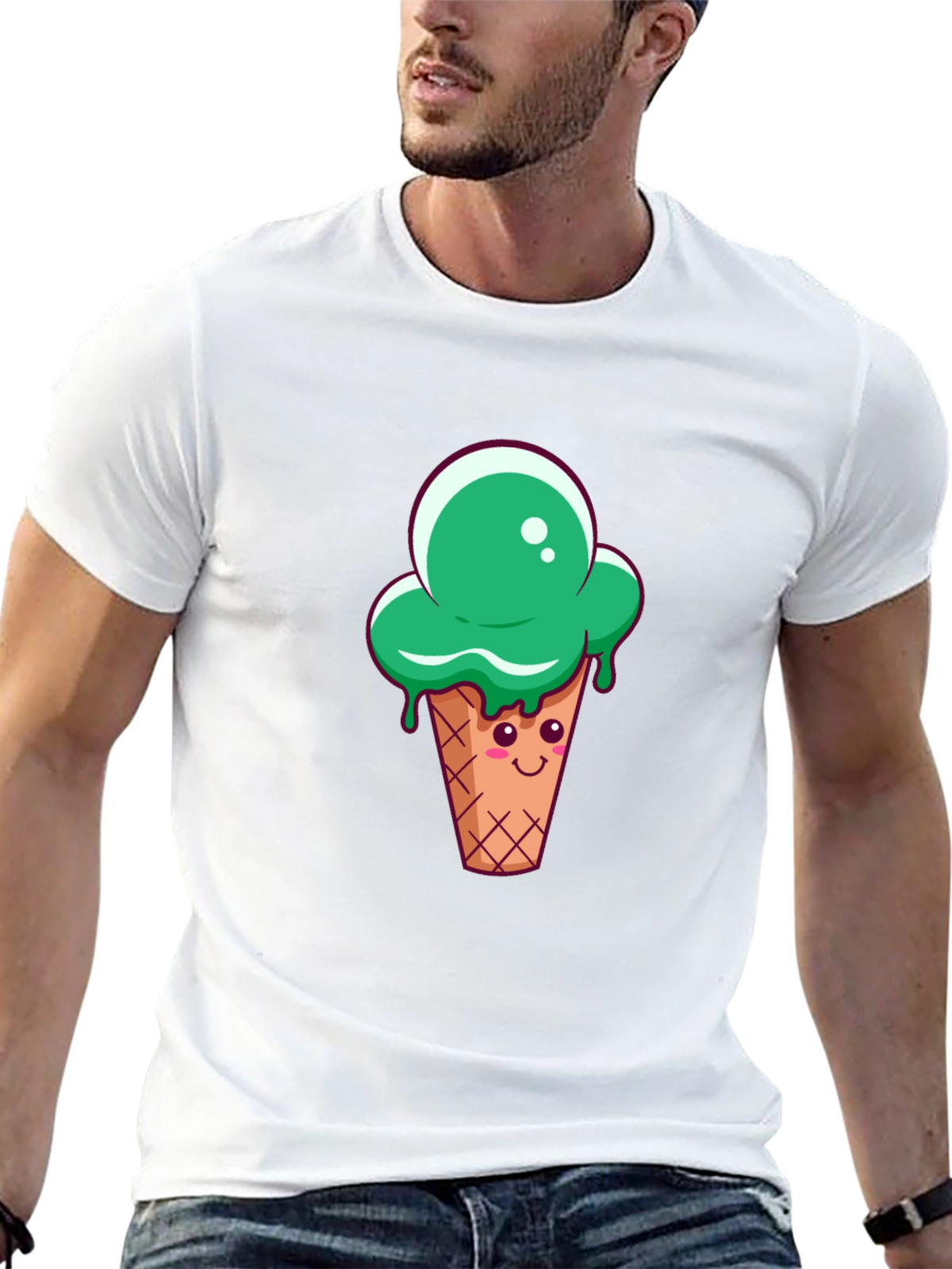 Green Ice Cream Cone Graphic T-Shirt