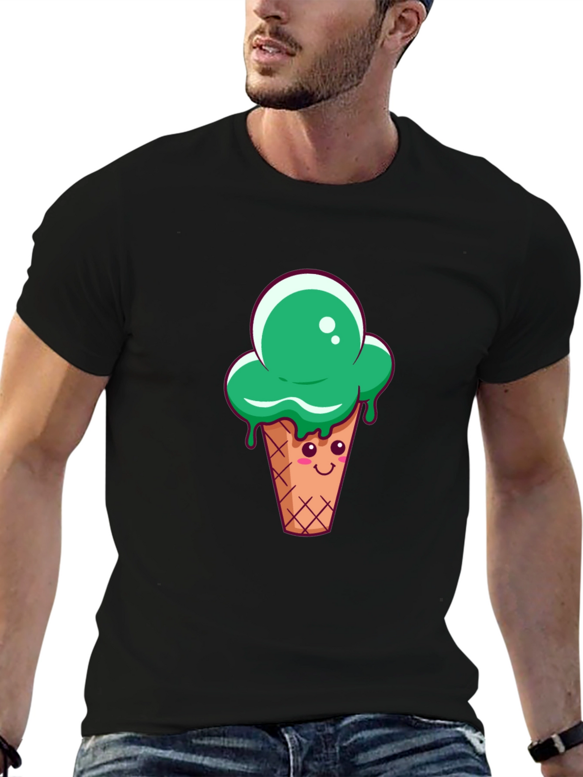 Green Ice Cream Cone Graphic T-Shirt