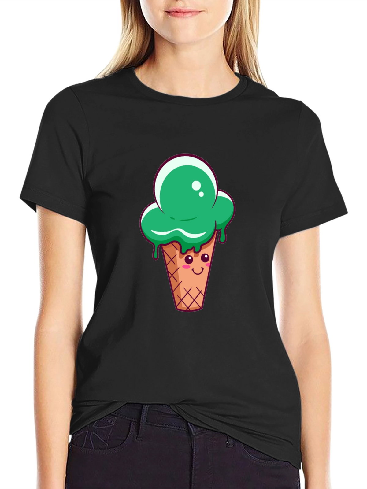 Green Ice Cream Cone Graphic T-Shirt