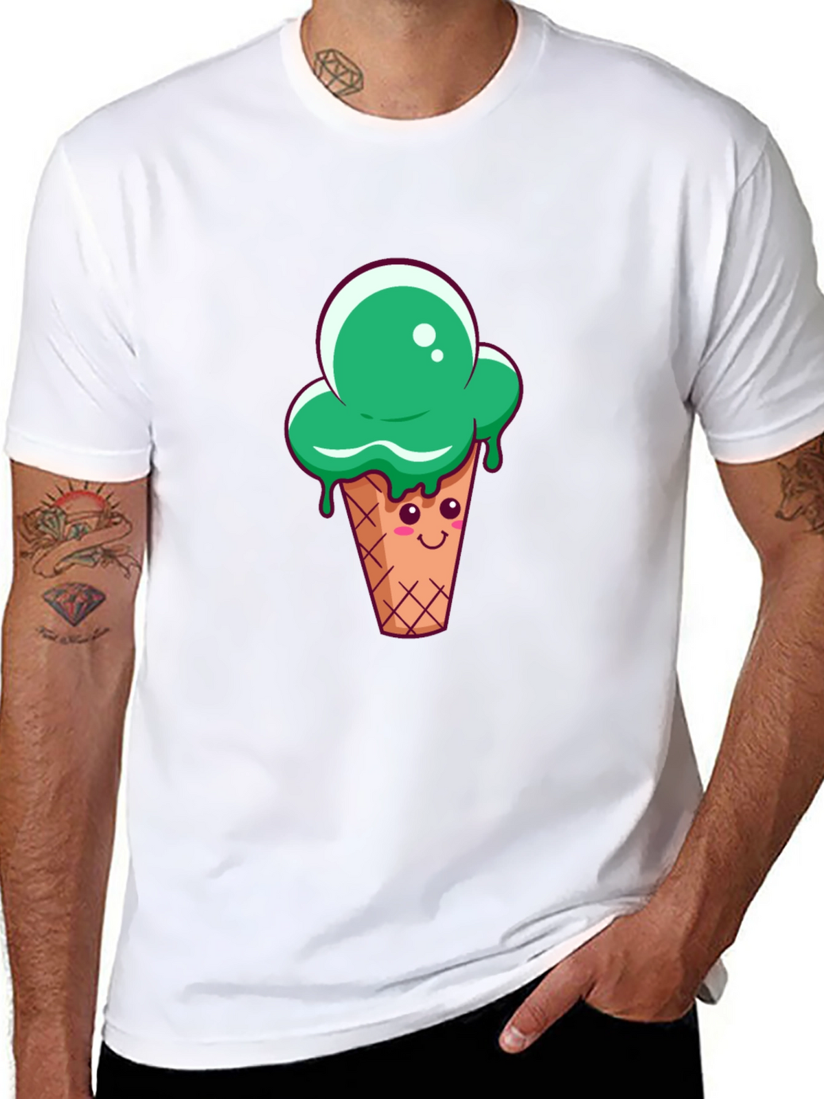Green Ice Cream Cone Graphic T-Shirt