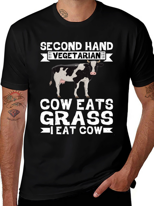Second Hand Vegetarian T-Shirt - Cow Eats Grass I Eat Cow