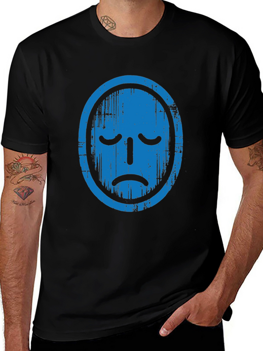Distressed Blue Face Graphic Black T-Shirt