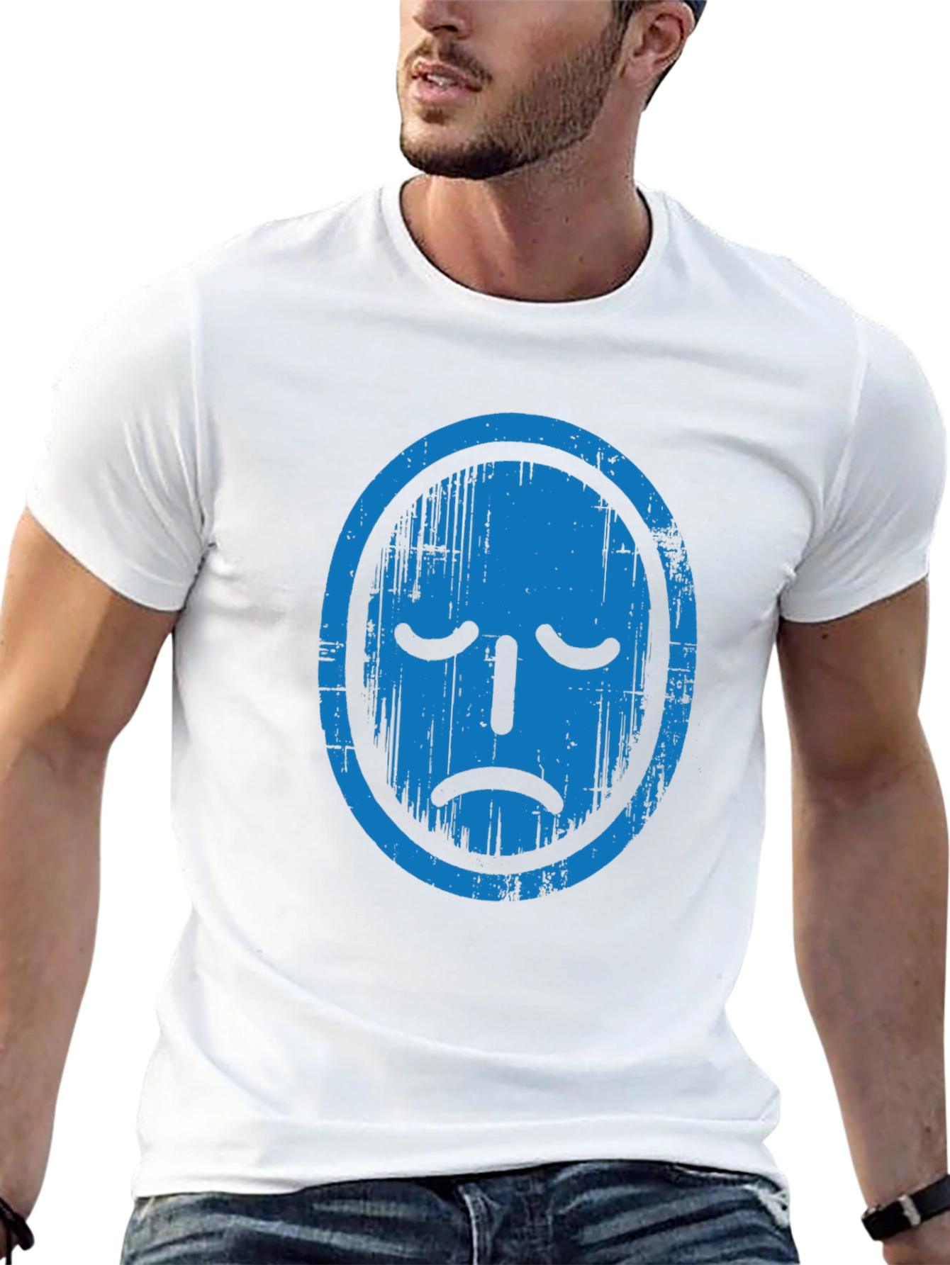 Distressed Blue Face Graphic Black T-Shirt