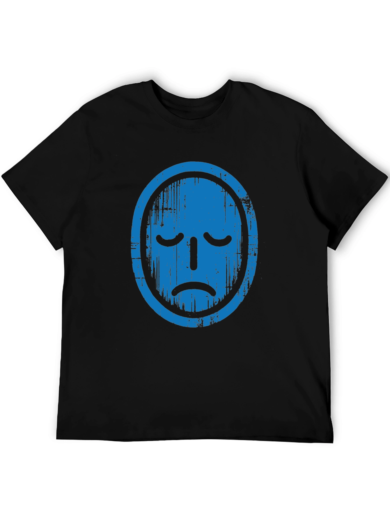 Distressed Blue Face Graphic Black T-Shirt