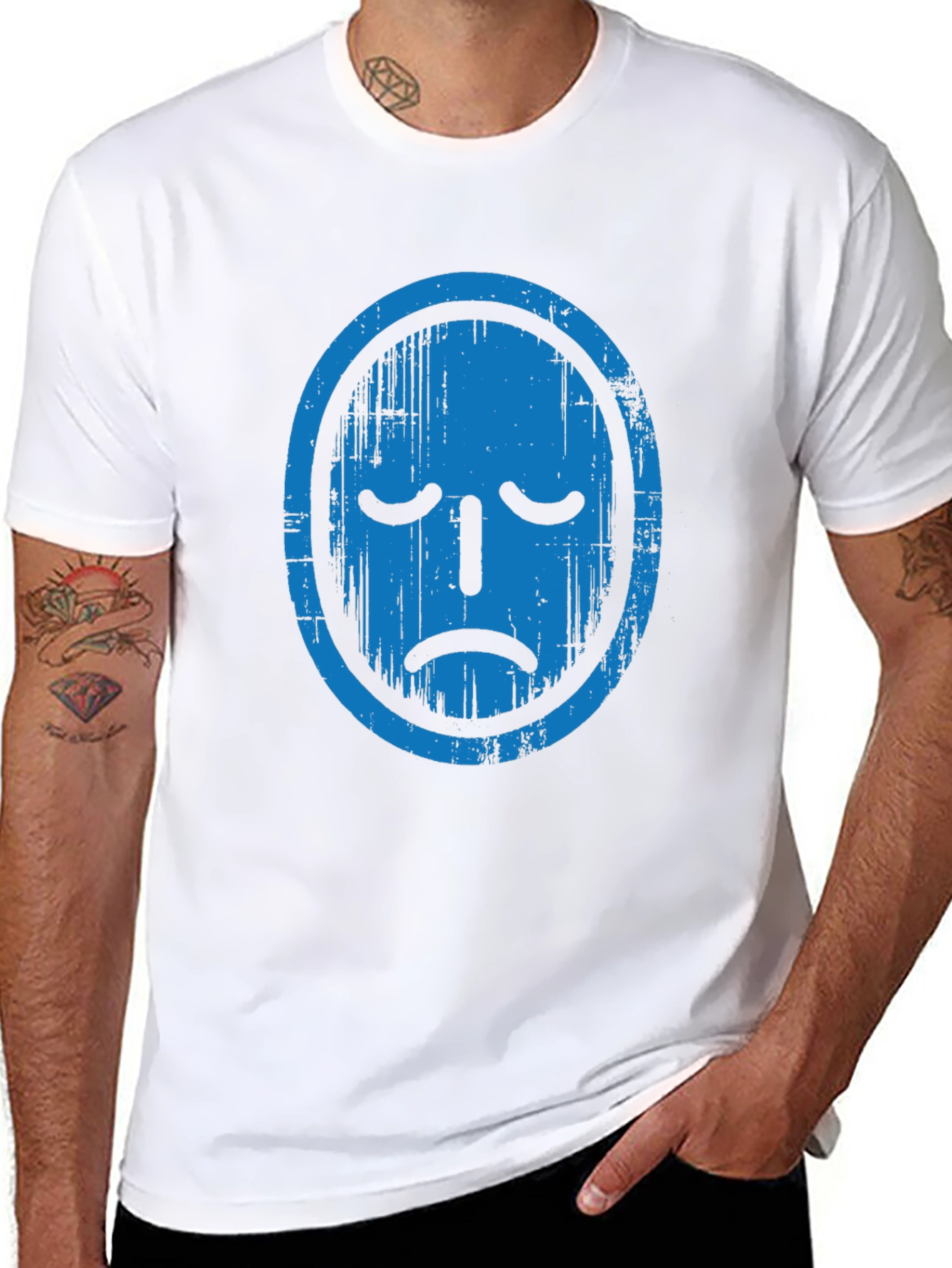 Distressed Blue Face Graphic Black T-Shirt