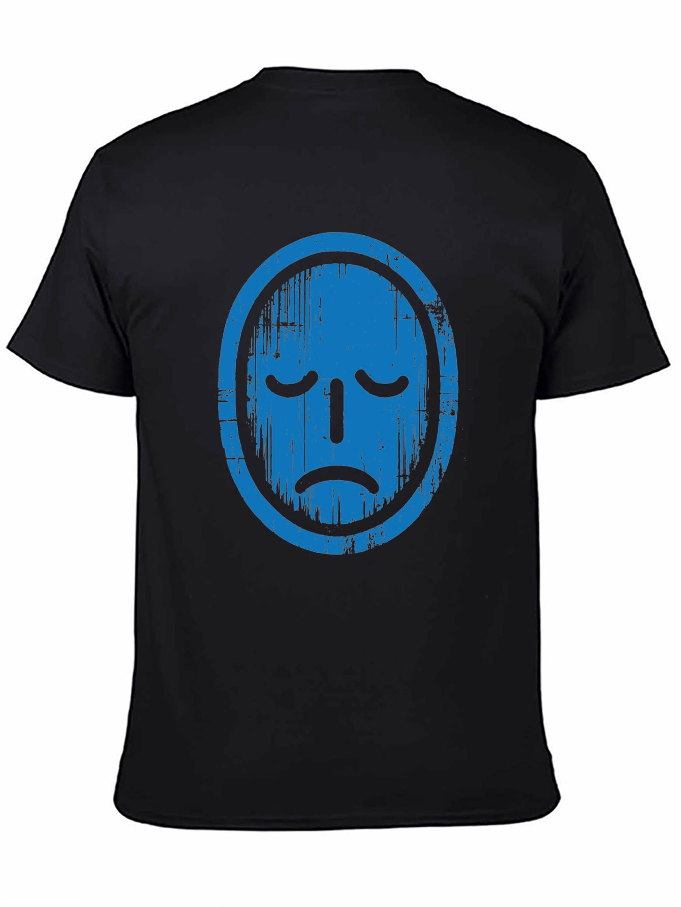 Distressed Blue Face Graphic Black T-Shirt