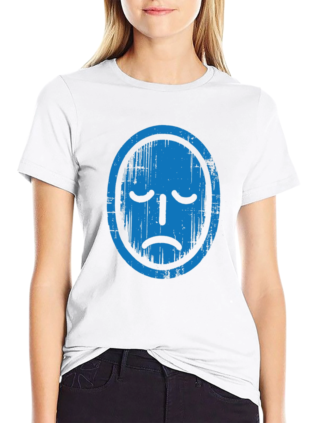 Distressed Blue Face Graphic Black T-Shirt