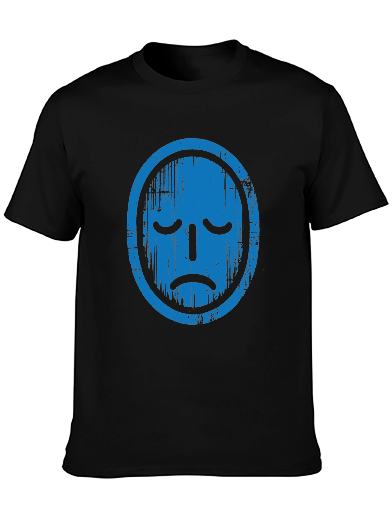 Distressed Blue Face Graphic Black T-Shirt
