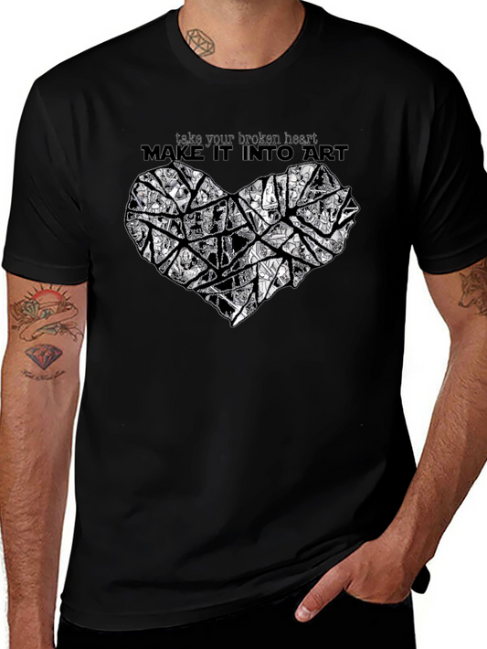 Broken Heart Art Graphic Tee - Black Cotton Blend Shirt